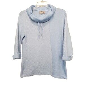 Chico's Blue Cowl Neck Mixed Stitch 3/4 Sleeve Sweater Tunic Size 2 Large